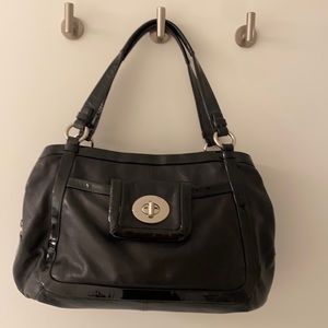 VINTAGE COACH black patent/soft leather satchel with classic turn lock